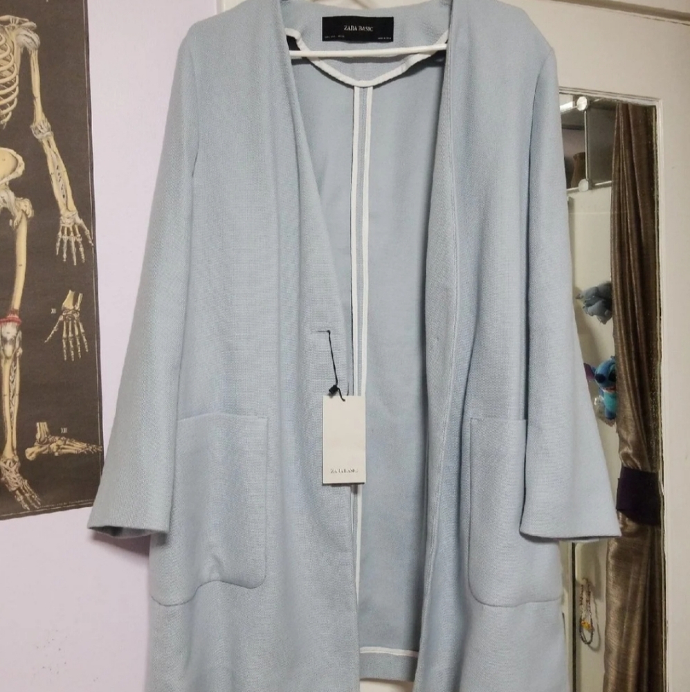 Zara v-neck coat/blazer in light blue